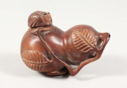 A JAPANESE CARVED WOOD FRUIT BOTTLE