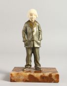 A GOOD ART DECO BRONZE AND IVORY FIGURE OF A YOUNG GIRL, with ivory head, hands in pockets, on an
