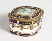 A 19TH CENTURY SEVRES QUATREFOIL PORCELAIN BOX and cover with gilt metal mounts, 3.75 inches long