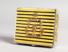 A SUPERB LARGE RUSSIAN YELLOW ENAMEL AND SILVER BOX 3.25 ins x 3 ins wide with Faberge marks.