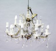 A GOOD ITALIAN GLASS TWO TIER LIGHT CHANDELIER, fifteen lights with prism drops. 2 ft. 3 ins.