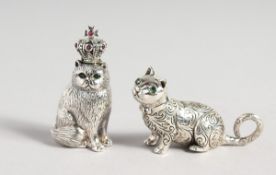 TWO SILVER GEM SET CATS