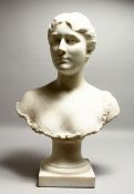 CHARLES-HENRI DELANGLADE (1870-1952) FRENCH A WHITE MARBLE BUST OF A YOUNG GIRL on a pedestal