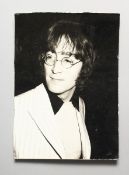 A SUSAN BLAKE PHOTOGRAPH OF JOHN LENNON at an art exhibition, given by his friend Jonathan Hague 7 x