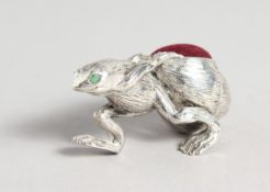 A SILVER PLATE FROG PIN CUSHION
