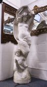 A GOOD ITALIAN CARVED WHITE MARBLE CLASSICAL FEMALE FIGURE, her arms up to her head, long flowing