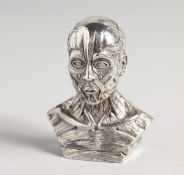 A HEAVY SOLID SILVER ANATOMICAL MAN VESTA CASE