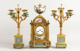 A SUPERB FRENCH 19TH CENTURY CLOCK GARNITURE by RAINGO FRES., PARIS, the clock striking on a