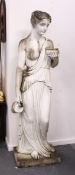 A GOOD ITALIAN CARVED WHITE MARBLE CLASSICAL FEMALE FIGURE, flowing gown, semi nude carrying a