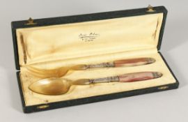 A LOUIS LELEU OF LE HAVRE SALAD SERVER with silver and horn.