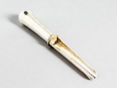 A PLAIN GEORGE III SILVER APPLE CORER, 4.ins long, maker T Phipps & E Robinson.