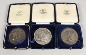 HEREFORD HERD BOOK SOCIETY THREE SILVER MEDALLIONS won by Sir D.R. Llewellyn, in a Mappin and Webb