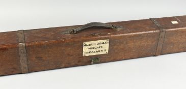 A HARDY BROTHERS LTD. AND METAL BOUND FISHING ROD BOX, with original label to the interior 6 ft 4