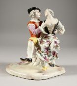 AN 18TH CENTURY FURSTENBERG PORCELAIN GROUP OF YOUNG LOVERS. 6ins high. One Arm Missing.