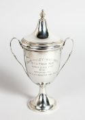 A POLO TROPHY, TWO HANDLED CUP AND COVER, 6.5 INS HIGH (ASSAM VALLEY LIGHT HORSE INTER TROOP POLO