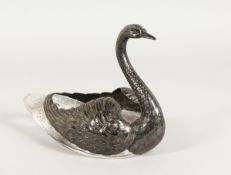 A SUPERB SILVER AND CRYSTAL SWAN 8 ins long