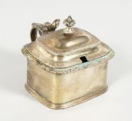 A GEORGE IV SILVER RECTANGULAR MUSTARD POT AND COVER, London 1824, maker I.D.& A.D. Weighs 8 oz.
