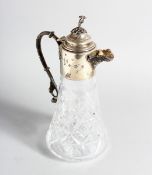 A GOOD CUT GLASS TAPERING CLARET JUG with silver mounts, 11.5 ins high Birmingham 1985