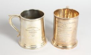 TWO PLATED PRIZE TANKARDS, N.W.P AND OVAH POLO TOURNAMENT 1896 AND CAVALRY BRIGADE AND ROYAL HORSE