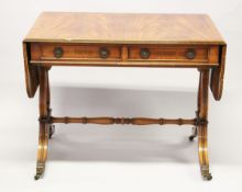 A REGENCY STYLE MAHOGANY SOFA TABLE by E.G. HUDSON, WORTHING, with two frieze drawers, lyre end