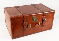 A GOOD LEATHER TRUNK 23 ins long