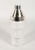 A PLATED AND GLASS COCKTAIL SHAKER