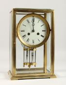 A GOOD FRENCH BRASS FOUR GLASS CLOCK, AI No. 39269, with mercury pendulum. 11ins high.