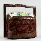 A CHINESE THREE TIER BASKET painted with figures