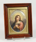 A GOOD K.P.M. OVAL PLAQUE, Madonna behind glass, in a rectangular frame 6.5 x 4.5 ins, impressed