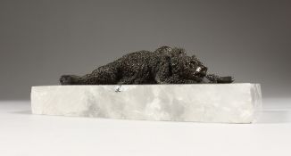 A RUSSIAN BRONZE BEAR on a onyx base 8.5ins long