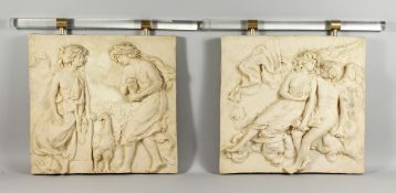 A PAIR OF CLASSICAL MARBLE-TYPE PLAQUES, 17 in. x 17 in.