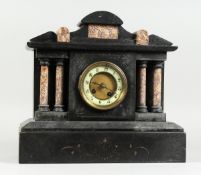 A VICTORIAN MARBLE MANTLE CLOCK with column supports, 13 in. high.