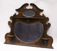 A MAHOGANY SWAN NECK TOPPED MIRROR with small oval panel and kidney shaped mirror panel, 3 ft. 1 in.
