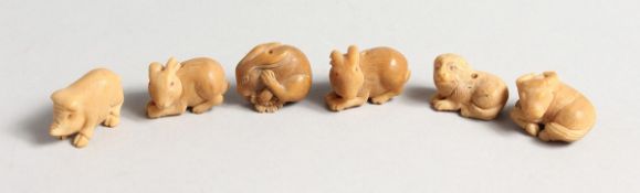 SIX SMALL CARVED BONE FIGURES OF ANIMALS
