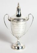 A POLO TROPHY, TWO HANDLED CUP AND COVER, 6.5 INS HIGH (ASSAM VALLEY LIGHT HORSE INTER TROOP POLO