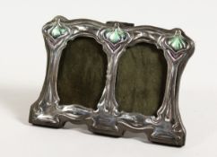 A SMALL DOUBLE SILVER AND ENAMEL PHOTOGRAPH FRAMES 3 ins x 4.5 ins