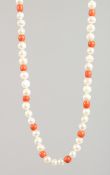 A 14 CT GOLD CORAL AND PEARL NECKLACE