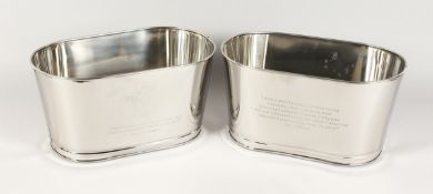 A SMALL PAIR OF LILY BOLLINGER WINE COOLER 12 ins long 6.5 ins high