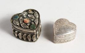 TWO SILVER HEART SHAPED BOXES