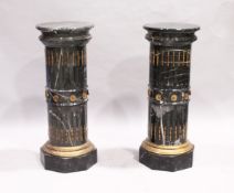 A SUPERB PAIR OF LOUIS XVTH DESIGN MARBLE, CIRCULAR FLUTED PEDESTALS with circular tops and