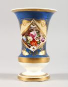 A GOOD 19TH CENTURY ENGLISH SPILL VASE edged in gilt and painted with flowers 5.5 ins high.