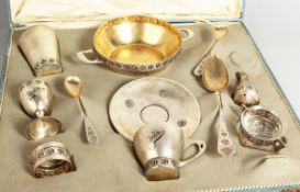 A CZECH .800 SILVER BREAKFAST SET by ED. RIEMER, PRAG, GRABEN 33, CIRCA. 1920-1930, in a fitted