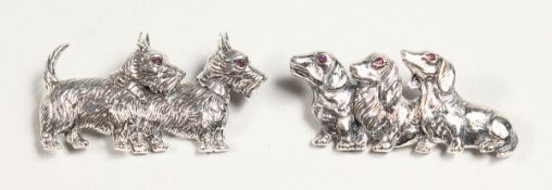 TWO SILVER DOG BROOCHES, DACHSHUND AND SCOTTISH TERRIER.