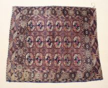 A SMALL, PERSIAN TEKKE BOKHARA RUG, with three rows of six gulls. 4 ft. x 3 ft 4 ins.