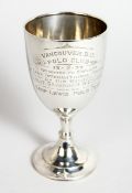 A POLO THOPHY, CUP, 5.5 ins high, VANCOUVER. B.C.POLO CLUB 13 .7.24 London 1923.