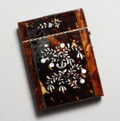 A VICTORIAN TORTOISESHELL AND MOTHER OF PEARL CALLING CARD CASE.