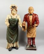 AN AMUSING PAIR OF COMPOSITION FIGURES, waiter and cook, 37 in. high.