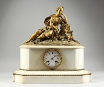 A VERY GOOD 19TH CENTURY FRENCH MARBLE AND ORMOLU CLOCK by STEVENARD, BOULOGNE, the top with a