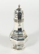 AN OCTAGONAL SILVER SUGAR CASTOR, 6.5 inches high, Birmingham 1930, weighs 4 ozs.