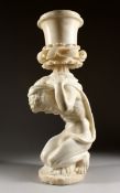 A GOOD 18TH CENTURY ITALIAN ALABASTER URN, a classical male figure holding a vase 24 ins high
